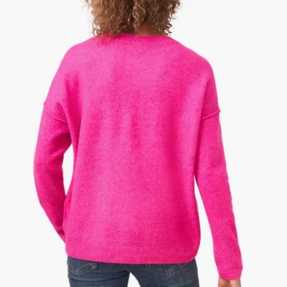 Vince Camuto Exposed Seam Crewneck Sweater Relaxed Fit Bright Pink Size XS/S - Picture 15 of 15